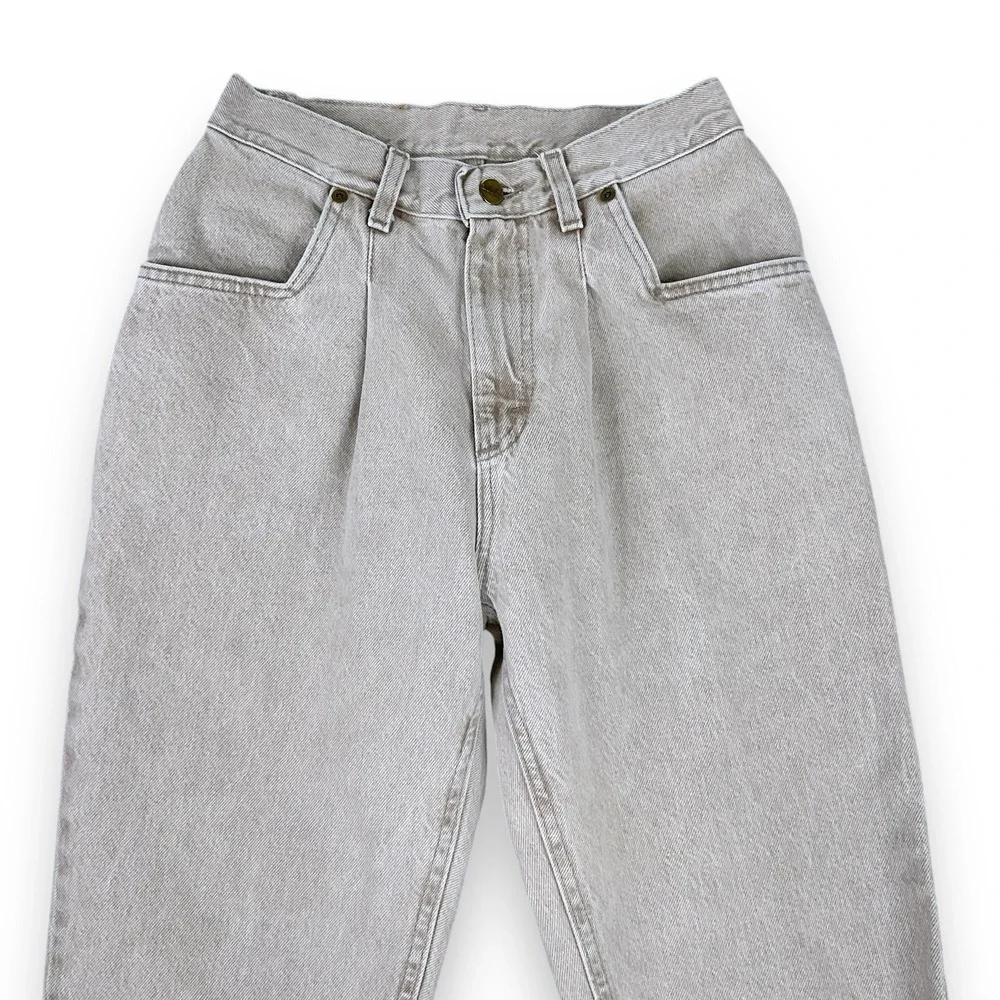 LL Bean Jeans Women 4 (ACTUAL 24x27) Beige High Waisted Pleated Vintage Taper